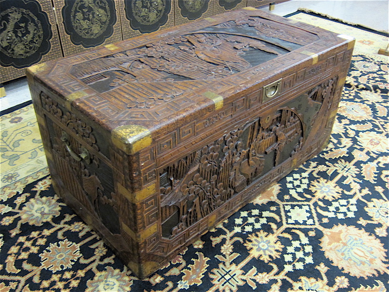 Appraisal: RELIEF-CARVED CAMPHORWOOD BLANKET CHEST Chinese export second quarter th century