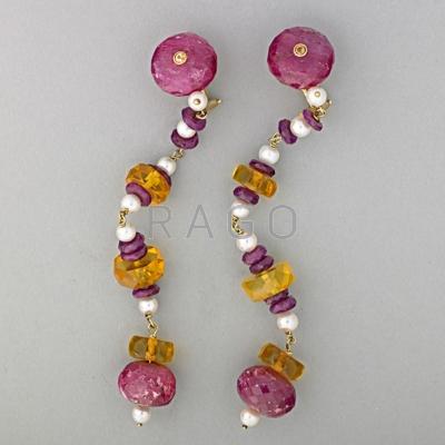 Appraisal: SORAB ROSHI CONTEMPORARY JEWELED EARRINGS Unique long pendant earrings of