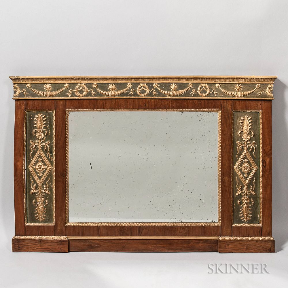 Appraisal: Neoclassical-style Mahogany-veneered and Parcel-gilt Mirror Neoclassical-style Mahogany-veneered and Parcel-gilt Mirror