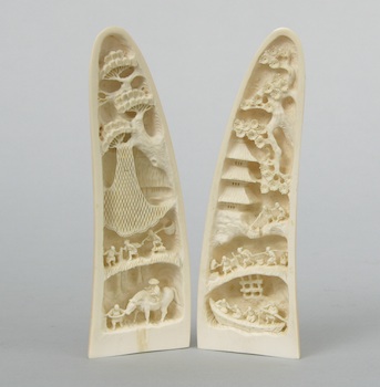 Appraisal: Carved Ivory In Two Parts ca Early th Century A