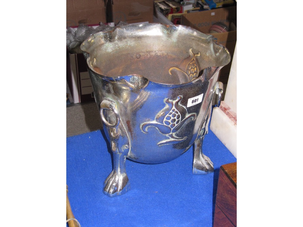 Appraisal: Arts and Crafts chromed metal planter on three paw feet