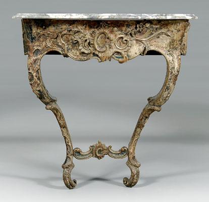 Appraisal: Italian Louis XV painted console gray ivory marble top carved