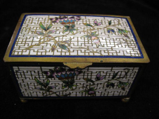 Appraisal: French Champleve Stamp Box floral on white footed x excellent