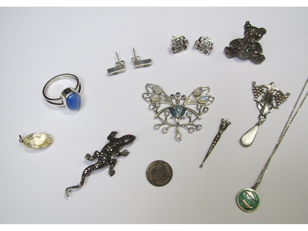 Appraisal: Lot of silver items to include marcasite brooches Art Nouveau