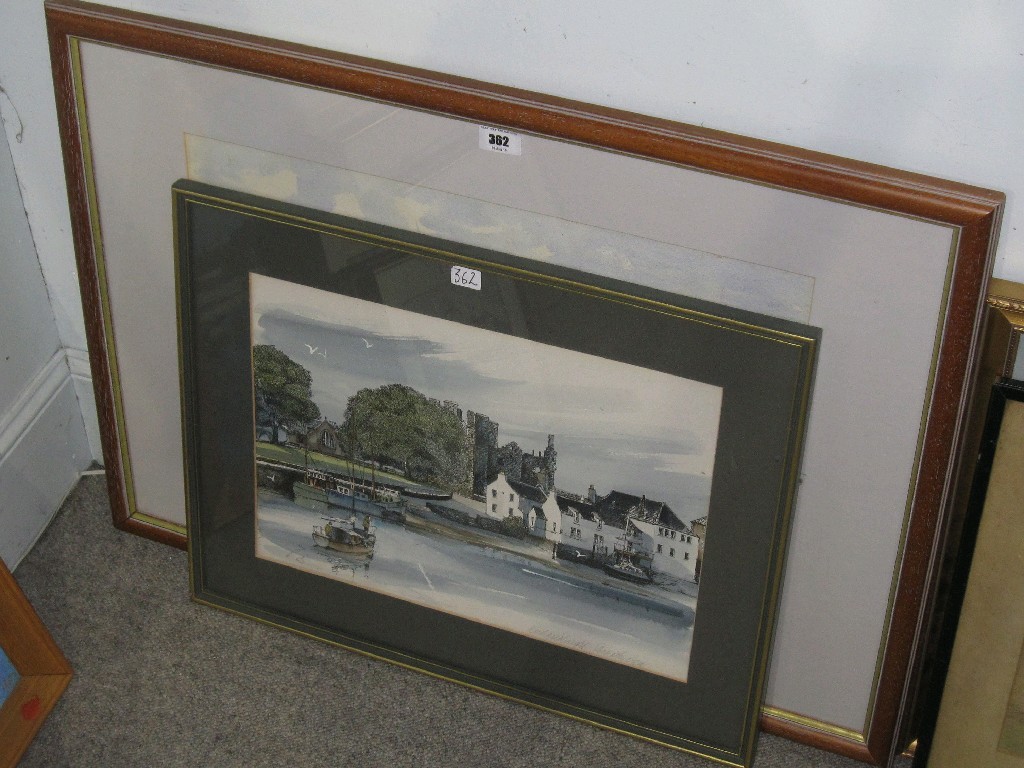 Appraisal: R T EASTON Watercolour of a castle by a loch