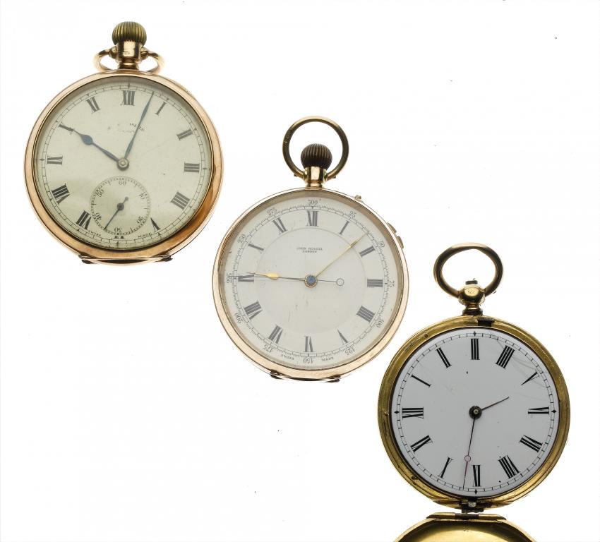 Appraisal: A SWISS GOLD HUNTING CASED CYLINDER WATCH AND TWO CT