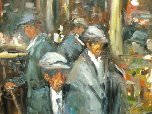 Appraisal: Ken Moroney Irish British b - Figures in a tavern