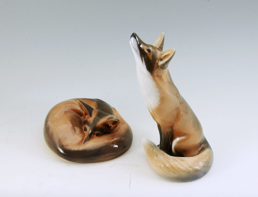 Appraisal: ROYAL COPENHAGEN PORCELAIN FOX FIGURINES figures total to include Howling