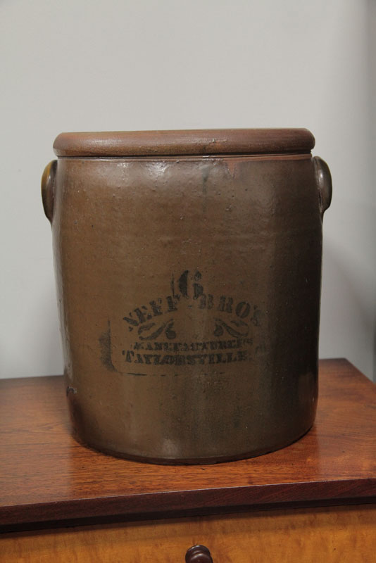 Appraisal: TAYLORSVILLE OHIO CROCK Neff Bros six gallon crock with dark