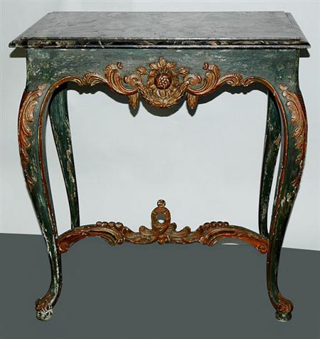 Appraisal: Continental Rococo Marble Top Painted and Parcel Gilt Side Table