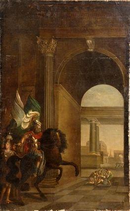 Appraisal: Italian School Architectural Folly with Figures Oil on canvas laid