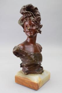 Appraisal: Signed Antique Bronze Bust of a Woman on Onyx Base