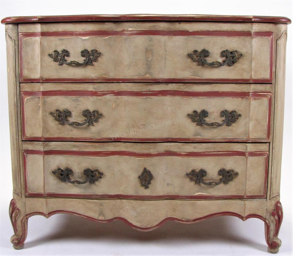 Appraisal: A three drawer commode French Louis Philippe style with painted