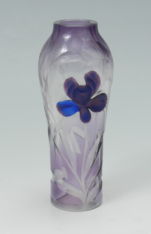 Appraisal: MOSER KARLSBAD AMETHYST CUT IRIS VASE Baluster form diminutive vase