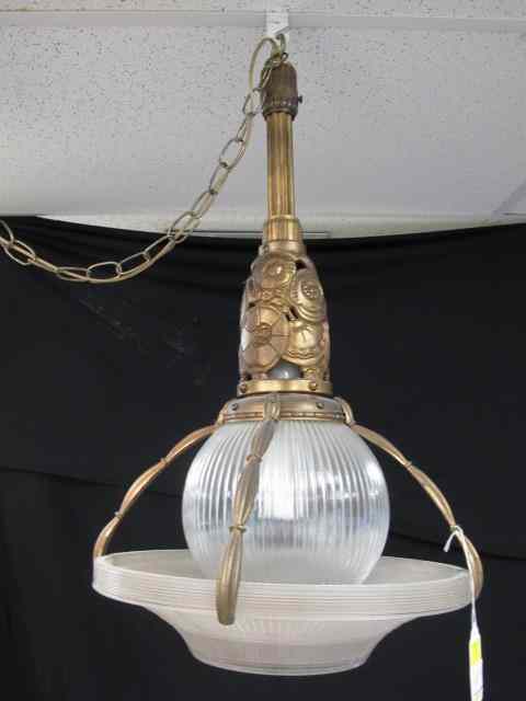 Appraisal: Gilded white metal Art Deco single light chandelier Good condition