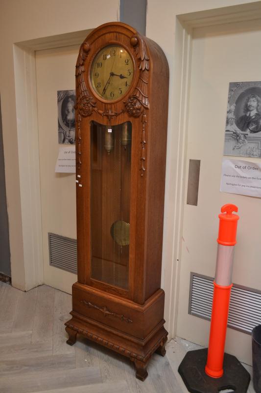 Appraisal: A DECORATIVE DECO CARVED OAK GRANDFATHER CLOCK A DECORATIVE DECO