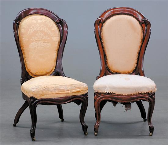 Appraisal: Pair Belter rosewood and upholstered side chairs circa dished and