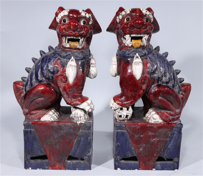 Appraisal: Pair of large and elaborate Chinese red and blue glazed