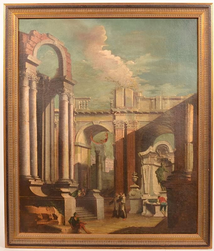 Appraisal: Oil on Canvas Painting Depicting Roman Ruins th th century