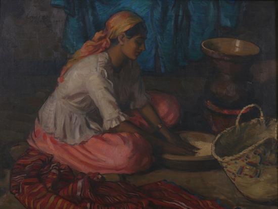 Appraisal: LOUIS JOHN ENDRES American - ALGERIAN WOMAN SIFTING GRAIN signed