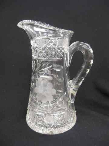 Appraisal: Cut Glass Tall Pitcher daisy cane designs '' tall excellent