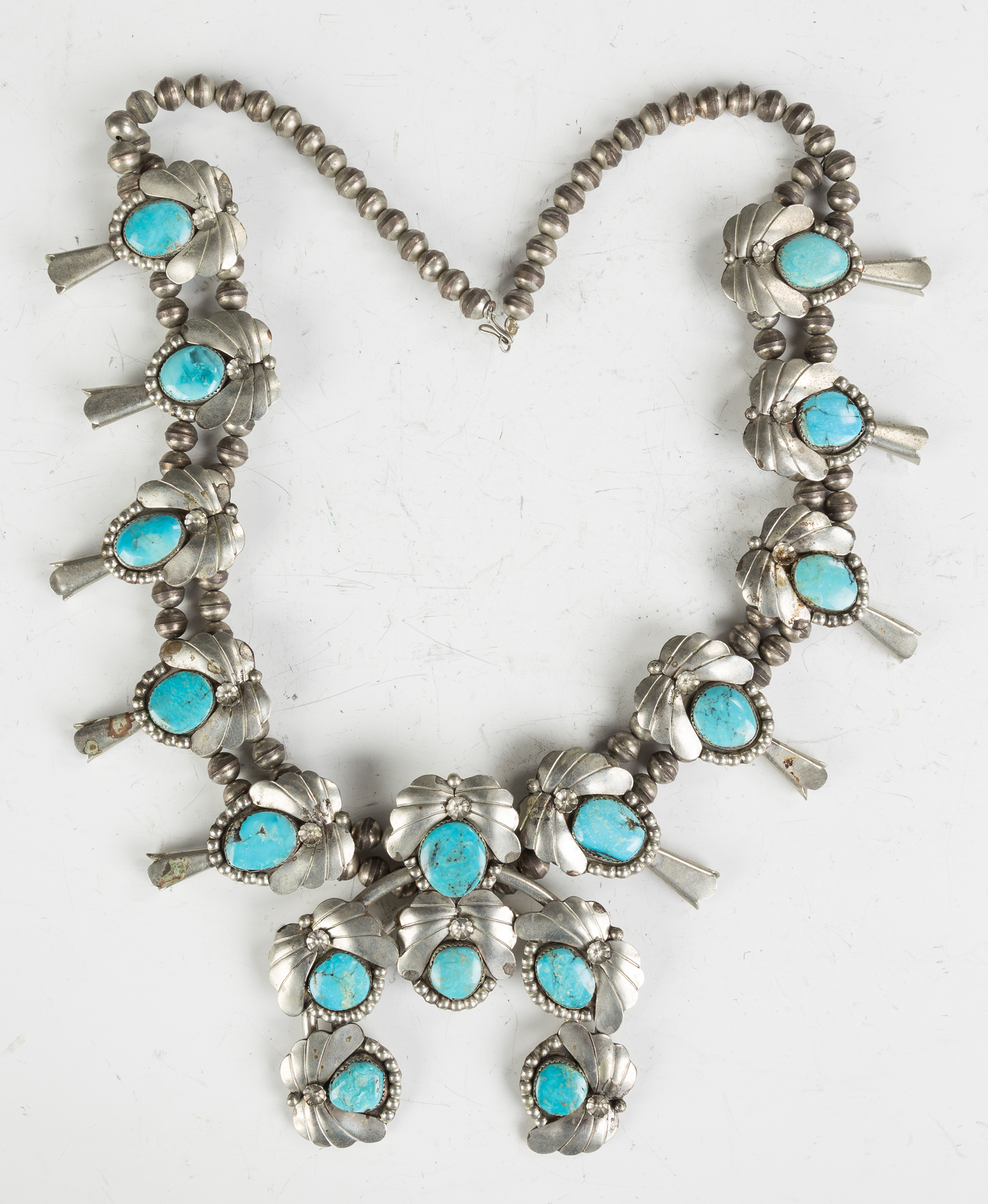 Appraisal: Vintage Navajo Silver and Turquoise Squash Necklace