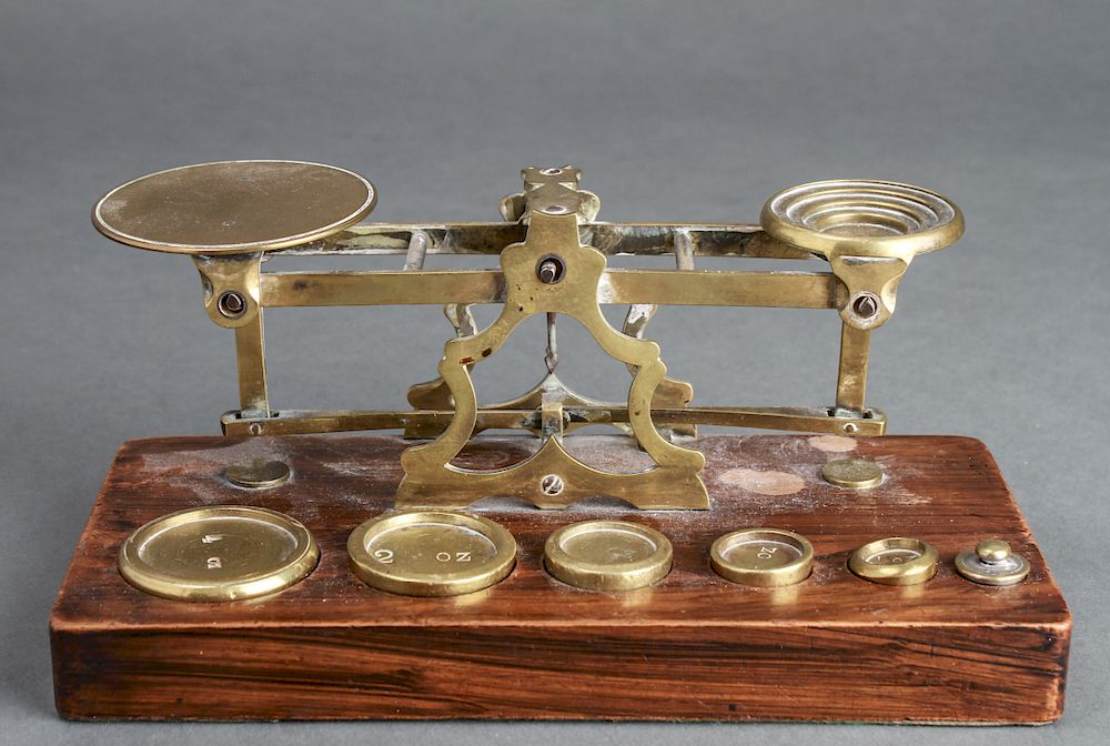 Appraisal: S Mordan Co English Brass Postal Scale w Weights S