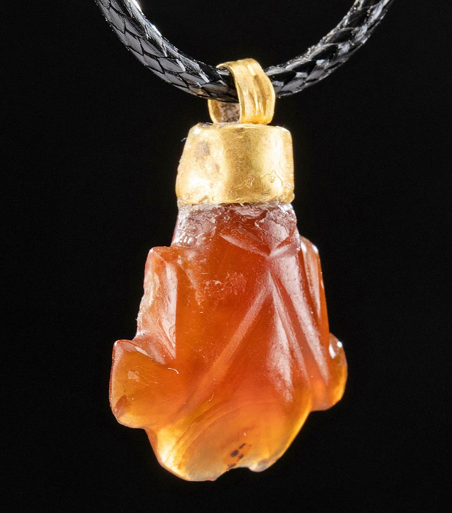 Appraisal: Roman Gold and Carnelian Frog Pendant Egypt Roman ca st