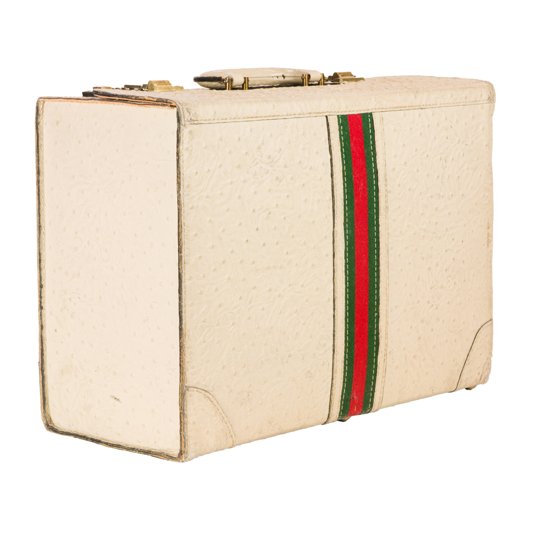 Appraisal: DESIGNER WHITE OSTRICH BRIEFCASE WITH A CENTER GREEN AND RED