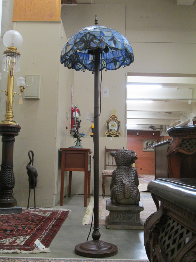 Appraisal: STAINED AND LEADED GLASS FLOOR LAMP the blue and white