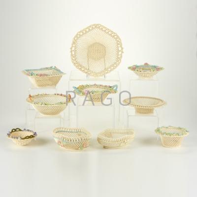 Appraisal: IRISH BELLEEK Ten reticulated baskets th c Porcelain Impressed marks