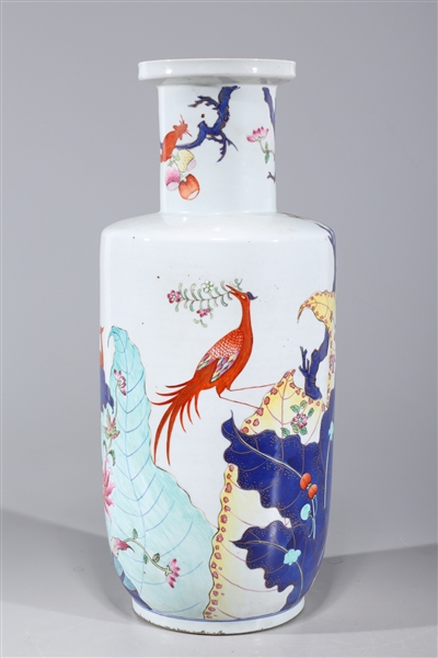 Appraisal: Chinese famille rose enameled porcelain Rouleau vase with flowers and