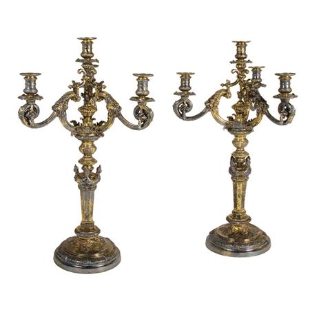 Appraisal: Pair of Victorian Silver Gilt Four-Light Candelabra Estimate -