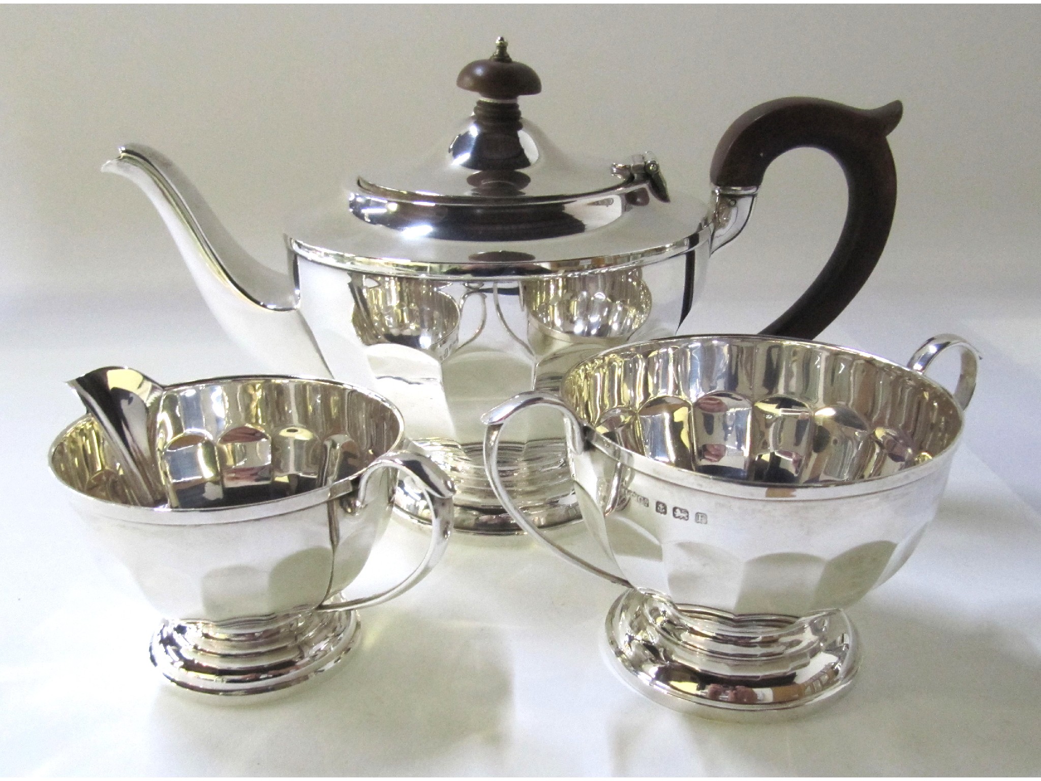 Appraisal: A three piece silver tea service Birmingham