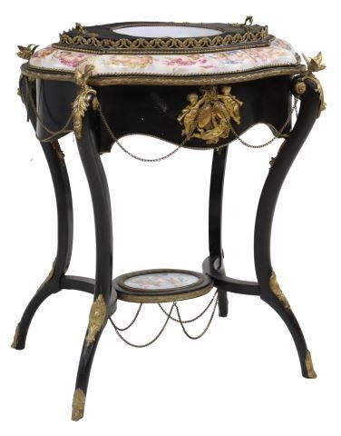 Appraisal: French Napoleon III period ebonized jardiniere sewing table late th