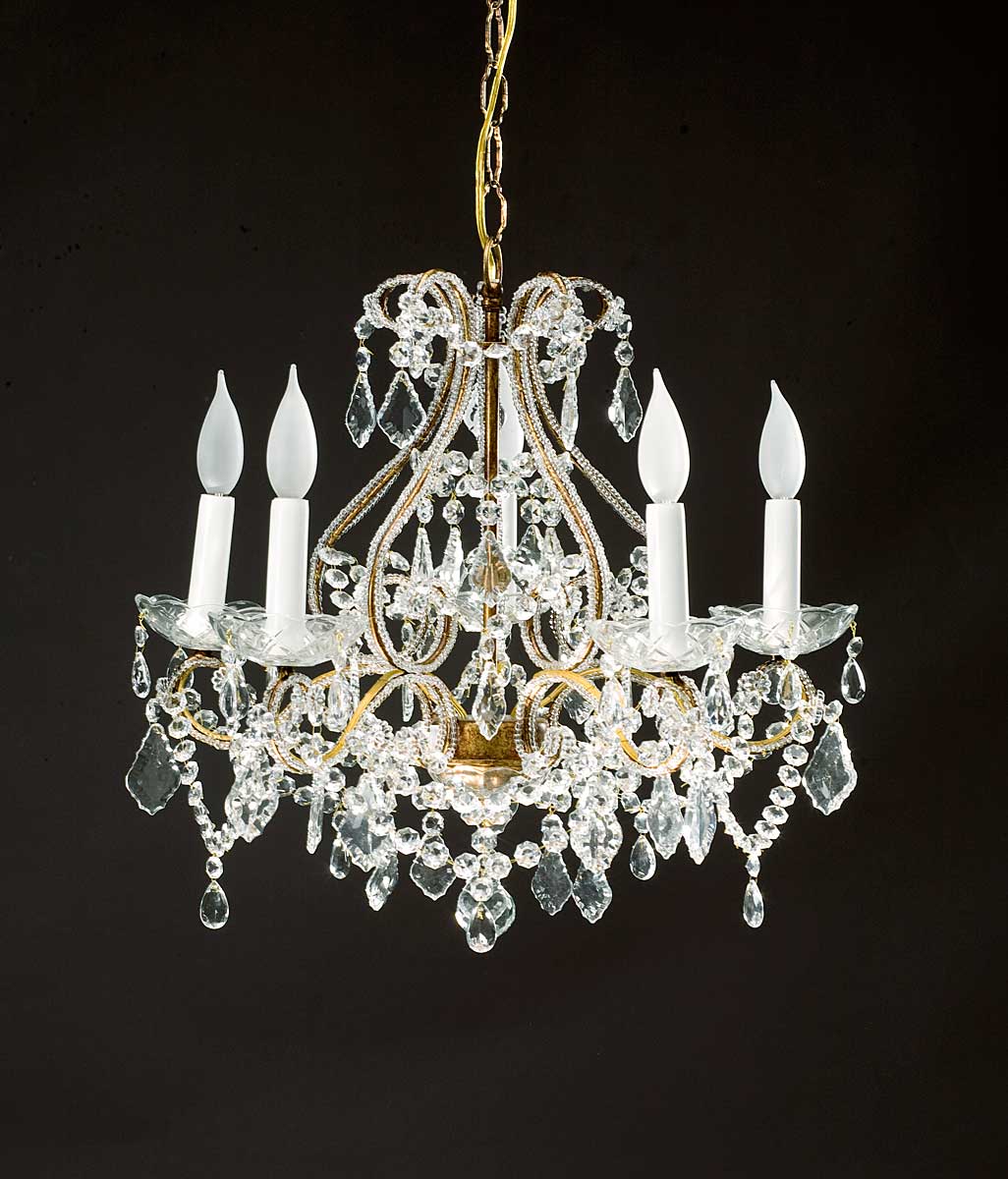 Appraisal: LOUIS XV STYLE CUT-GLASS FIVE-LIGHT CHANDELIER Of cage form applied