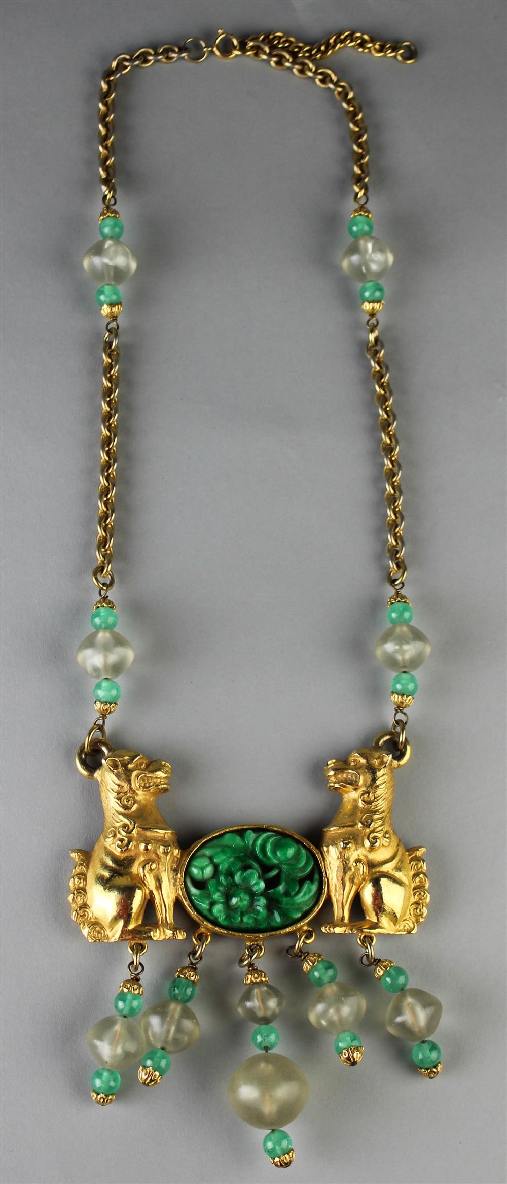 Appraisal: CADORO NECKLACE WITH FOO DOGS with faux jade medallion and