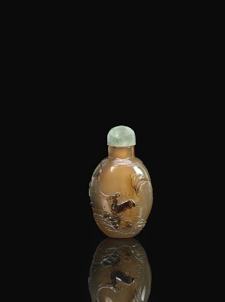 Appraisal: A Suzhou style agate bottle - Of well hollowed flattened