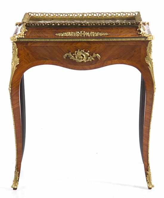 Appraisal: Louis XV style bronze-mounted kingwood and marbletop stand early th