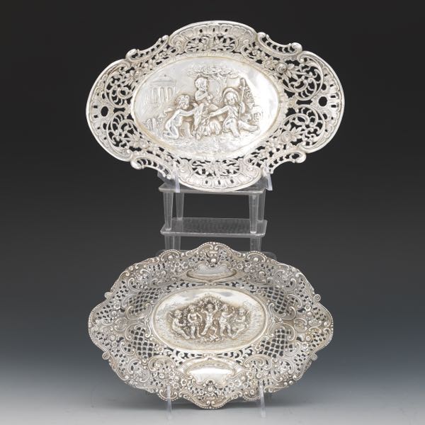 Appraisal: Two Reticulated German Silver Dishes Shallow dish measures H x