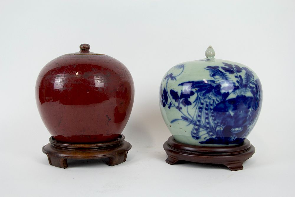 Appraisal: Two th Century Chinese Ginger Jars One in flambe glaze