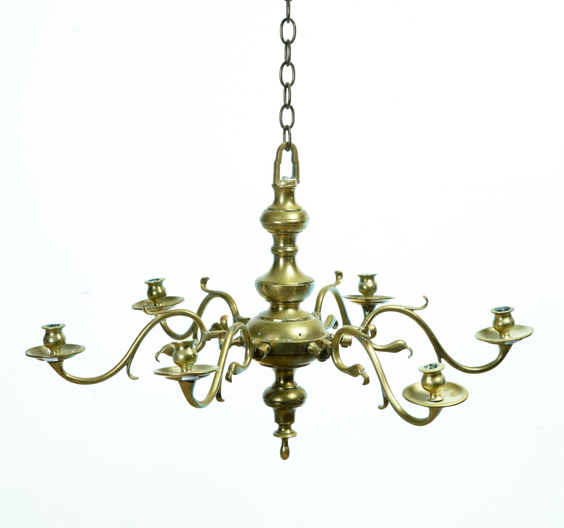 Appraisal: GEORGIAN BRASS CHANDELIER England th century Seamed construction with six