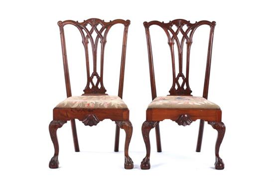 Appraisal: PAIR AMERICAN CENTENNIAL CHIPPENDALE-STYLE MAHOGANY CENTENNIAL CHAIRS circa Serpentine crest