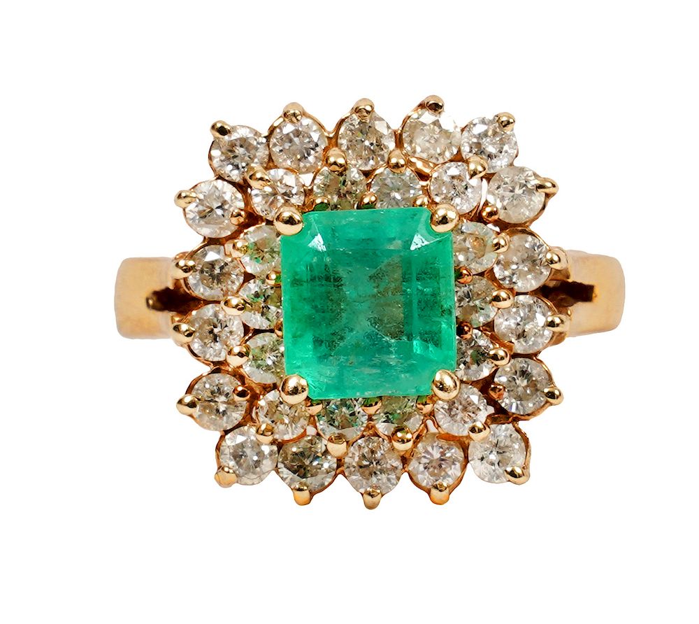 Appraisal: Emerald Diamond Kt YG Cluster Ring kt yellow gold cluster