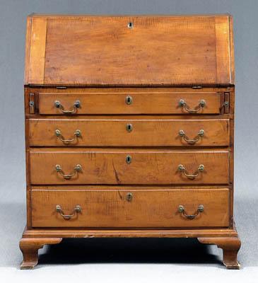 Appraisal: Rhode Island Chippendale desk highly figured tiger maple with chestnut