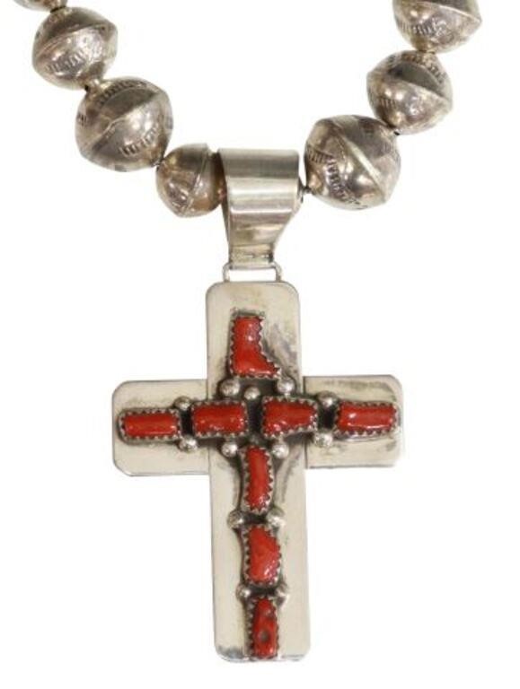 Appraisal: Native American sterling silver cross pendant signed with crossed arrows