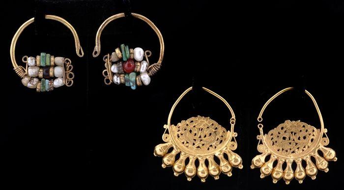 Appraisal: Two Pairs of Persian Gold Earrings