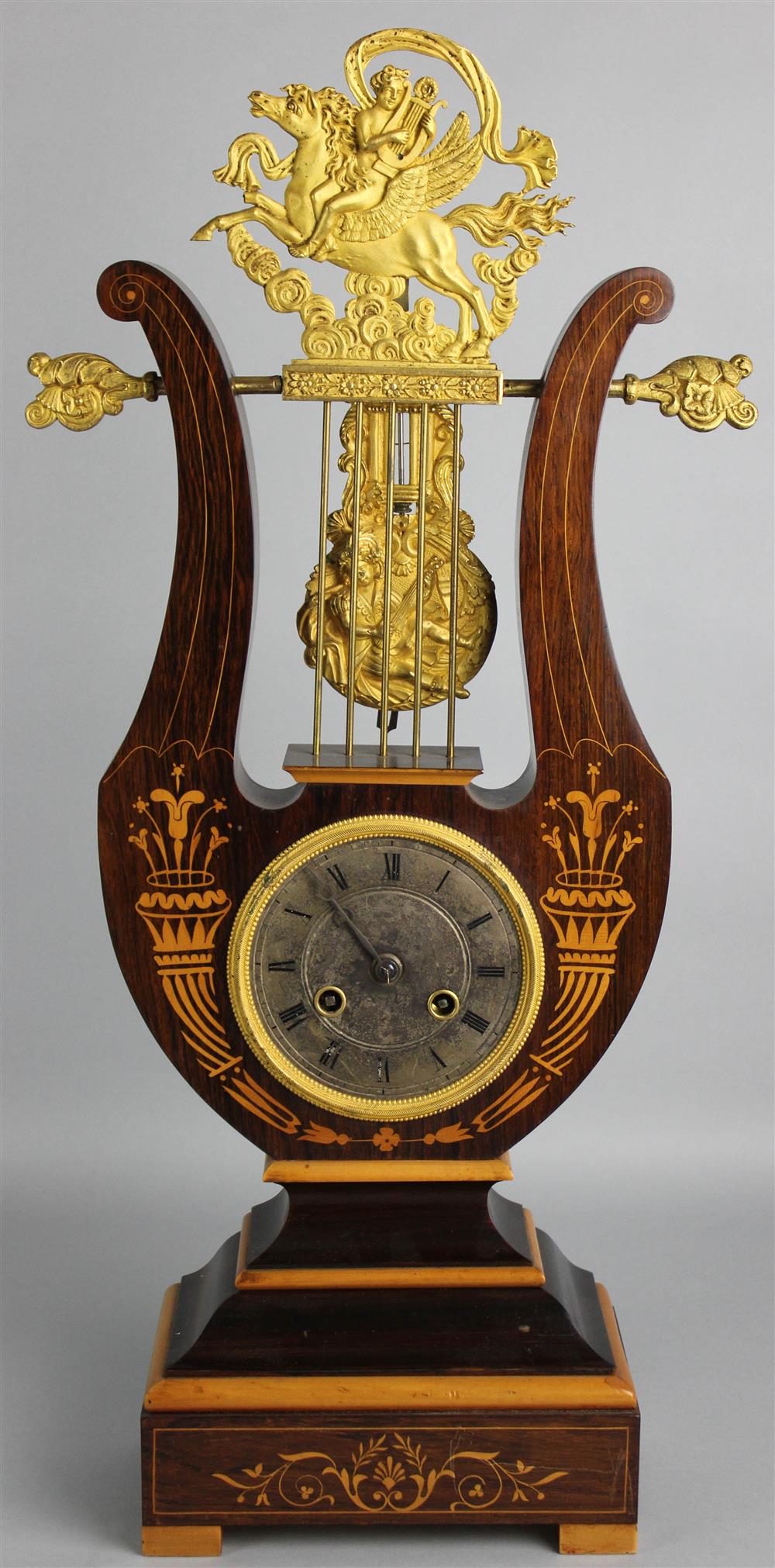 Appraisal: CHARLES X ORMOLU MOUNTED INLAID ROSEWOOD LYRE CLOCK second quarter