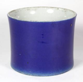 Appraisal: Chinese Blue Porcelain Brush Pot Chinese blue glazed porcelain brush