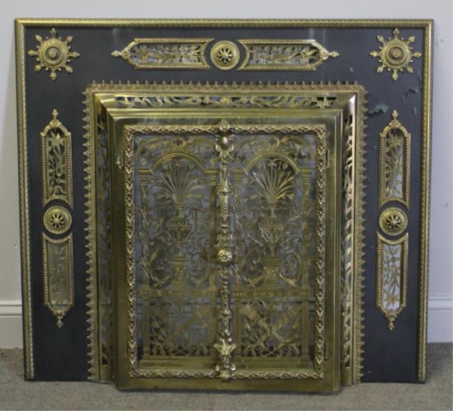 Appraisal: Quality Brass Lacquered Antique Fire Surround Great quality with fretwork